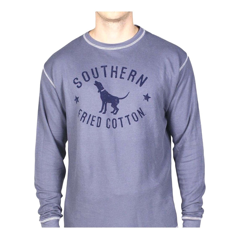 Southern Fried Cotton Men's Long Sleeve Graphic T-Shirt Blue L Dog Print Thermal
